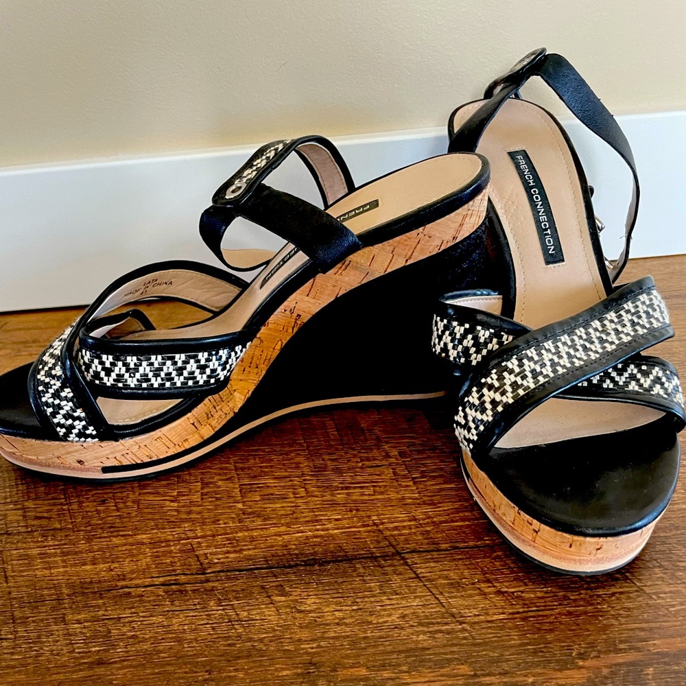 French Connection black and white wedges.